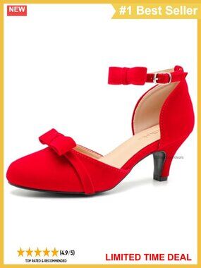 Womens Ankle Strap Bow Kitten Heels Closed Toe Pumps